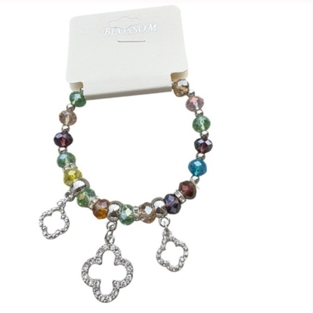 5/$25 Blossom Rainbow & Silver Beaded Bracelet with Charms